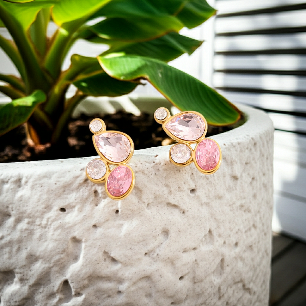 Boucles d’oreilles Rosaline - Cristaux roses & transparents