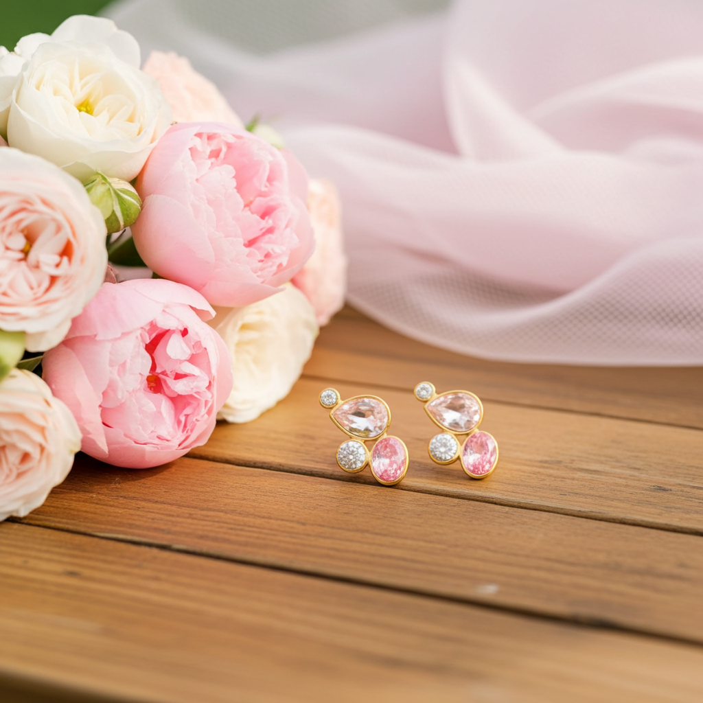 Boucles d’oreilles Rosaline - Cristaux roses & transparents
