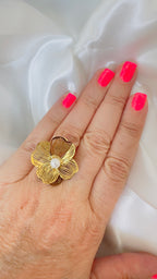Bague Flora – Doré & Perle