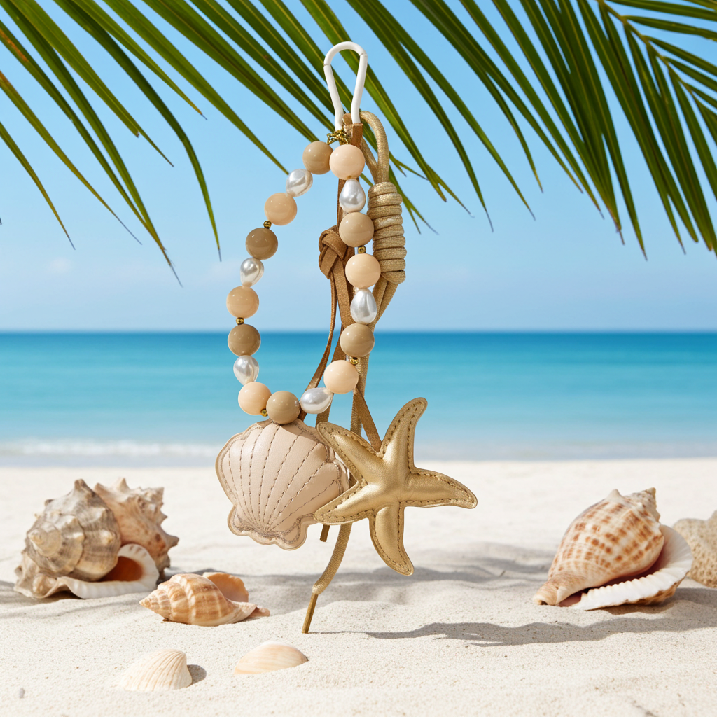 Porte‑clé Perle d’Été – Étoile beige & perles nacrées