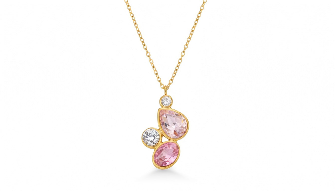 Collier “Rosaline” - Cristaux roses & transparents