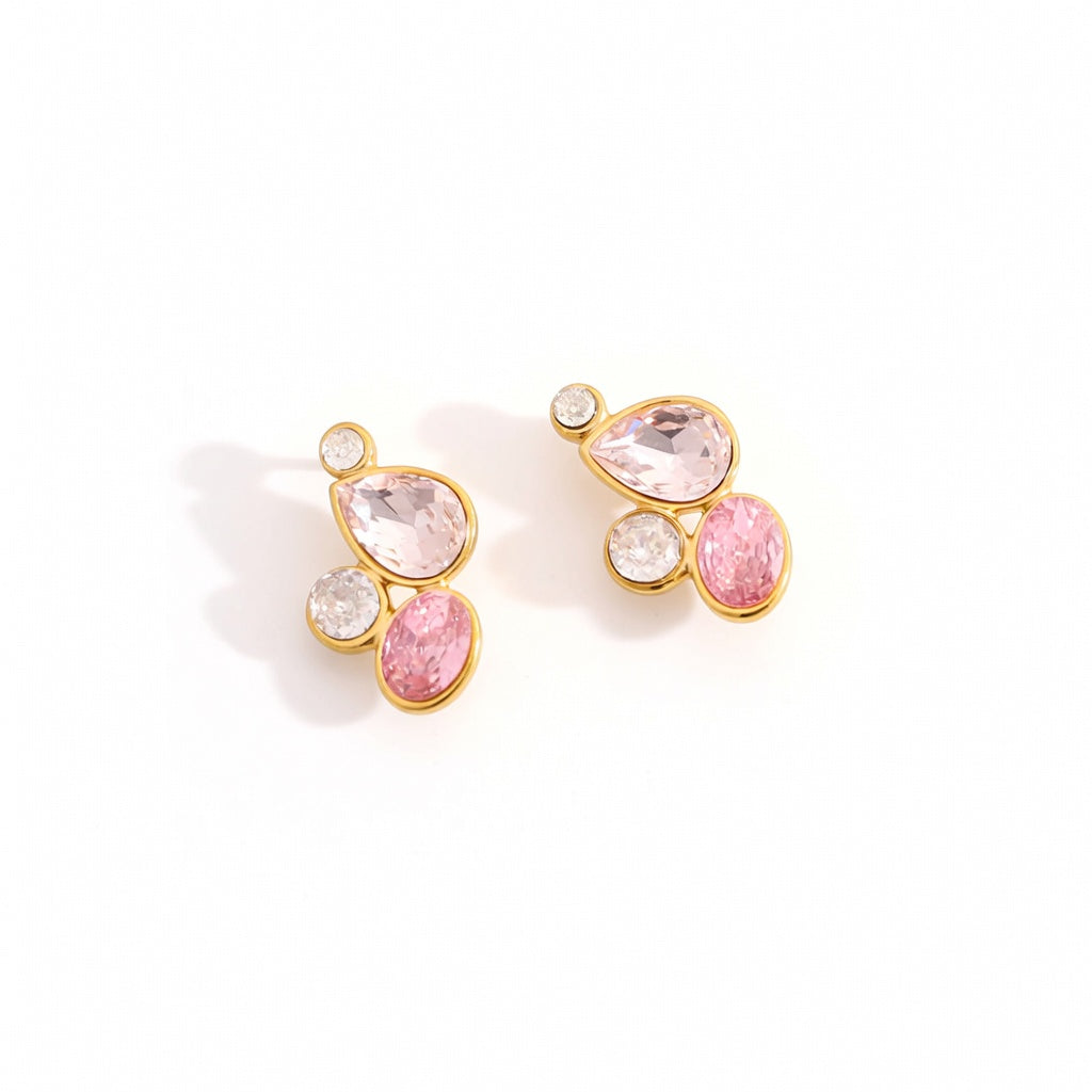 Boucles d’oreilles Rosaline - Cristaux roses & transparents