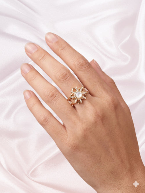 Bague “Zen” – Fleur rotative en strass