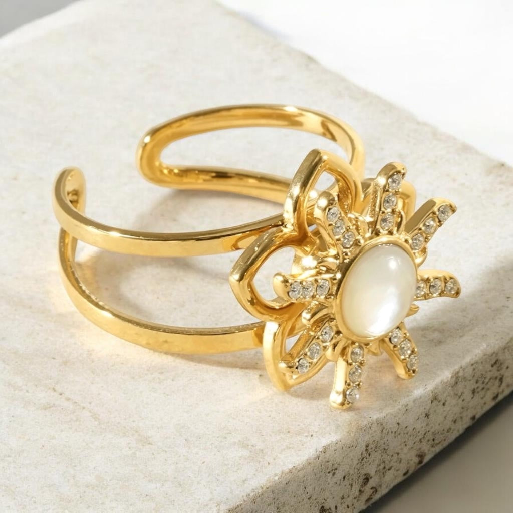 Bague “Zen” – Fleur rotative en strass