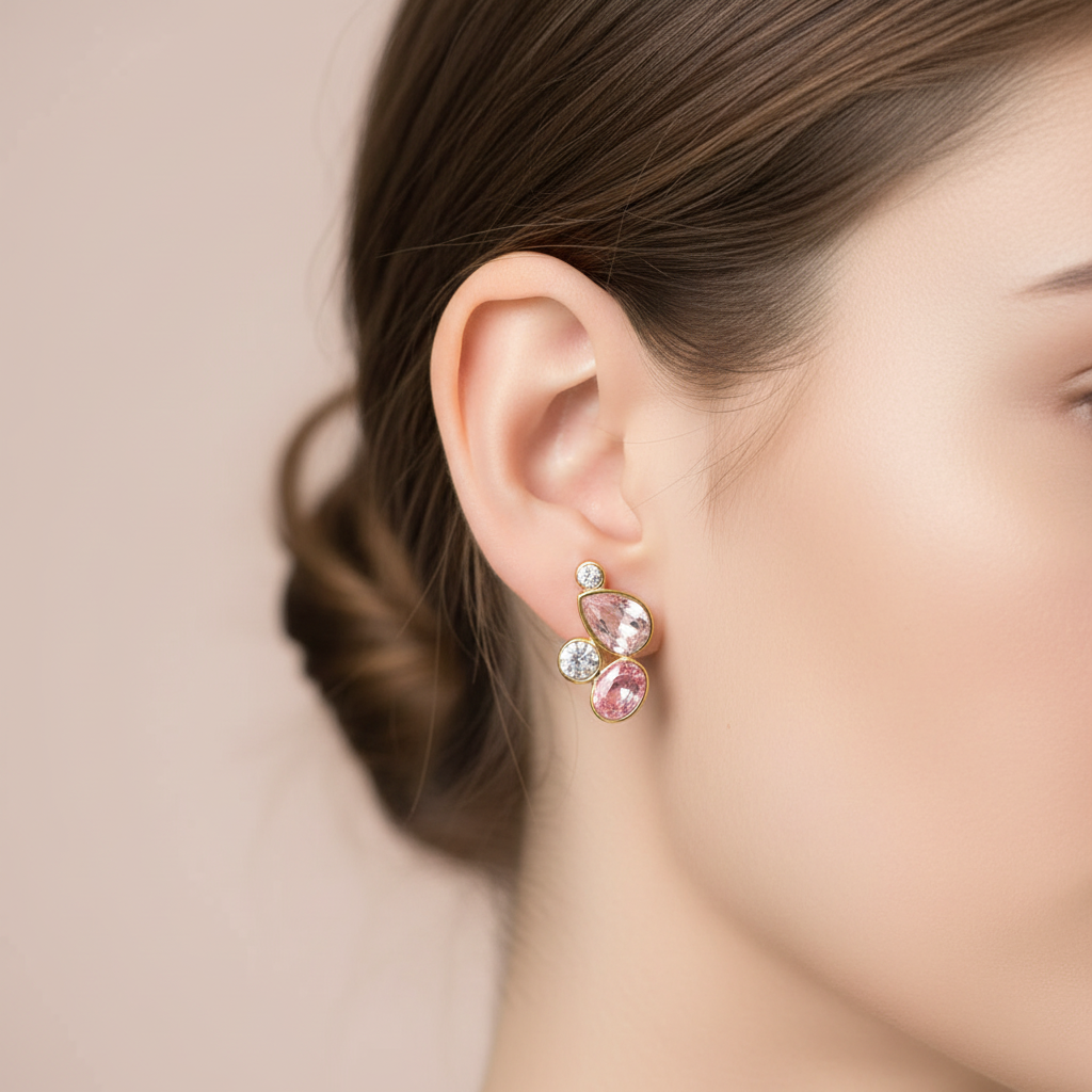 Boucles d’oreilles Rosaline - Cristaux roses & transparents
