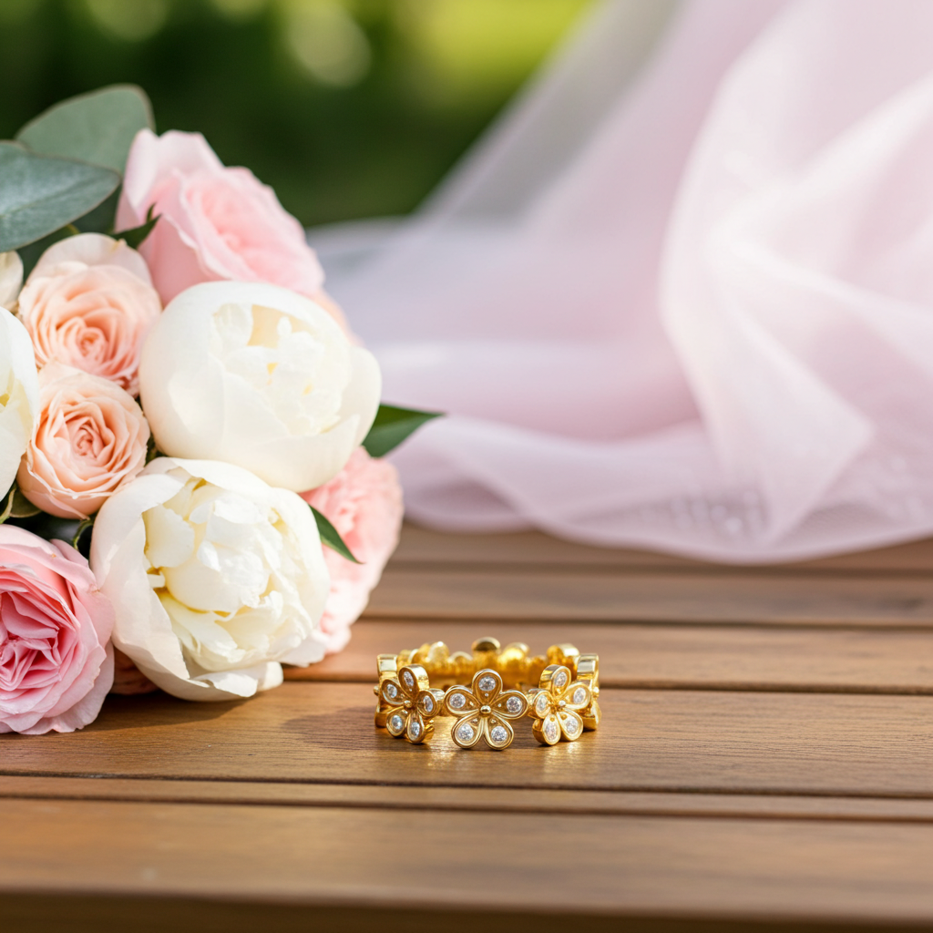 Bague Ancolie – Doré & Fleur Strass