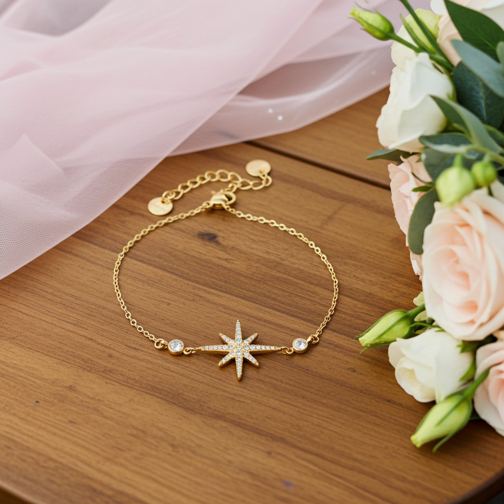 Bracelet Stella – Étoile & strass - doré ou argenté