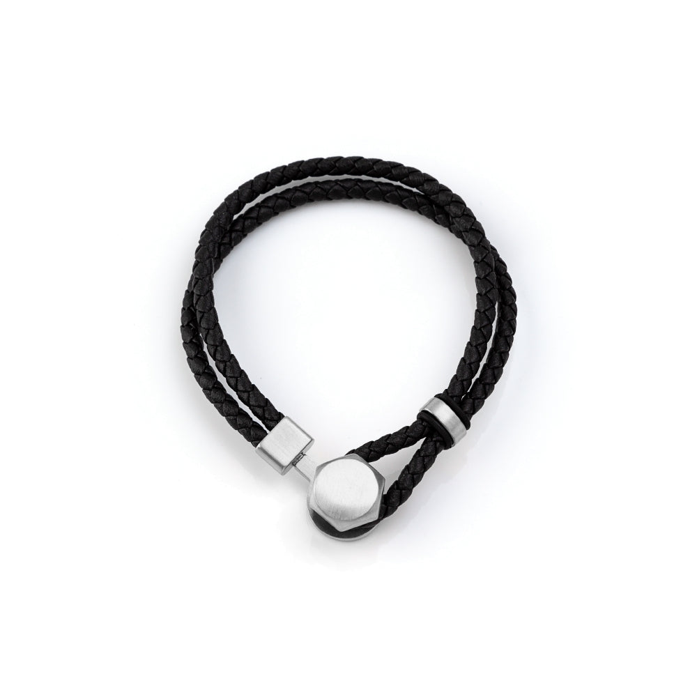Bracelet Atlas homme en cuir noir avec fermoir noir en acier inoxydable 316L