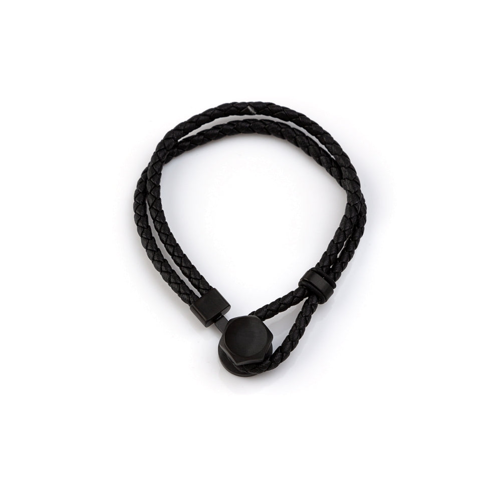 Bracelet Atlas homme en cuir noir avec fermoir argenté en acier inoxydable 316L