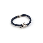 Bracelet homme Socoa en cuir tressé bleu marine avec motif clou et fermoir aimanté en acier inoxydable 316L
