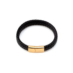 Bracelet homme Volt en cuir tressé noir avec fermoir aimanté doré en acier inoxydable 316L