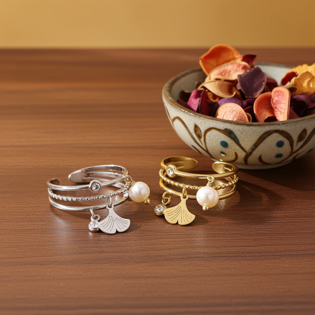 Bague Ginkgo – Doré & Argenté